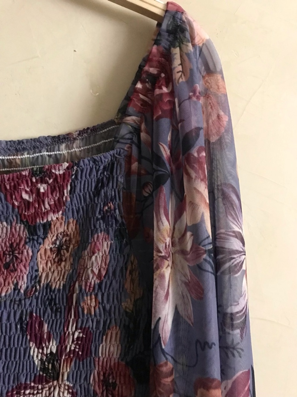 Anthropologie Rouen Lavender Floral Off-Shoulder Smocked Blouse - Picture 3 of 8